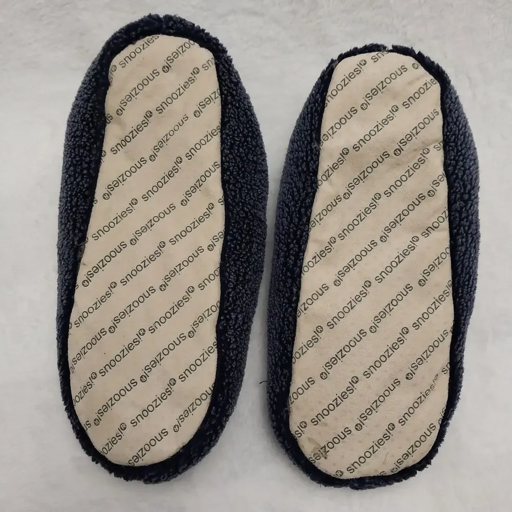 Snoozies Mens Two Tone Fleece Lined Slippers Navy Blue And Gray #E62